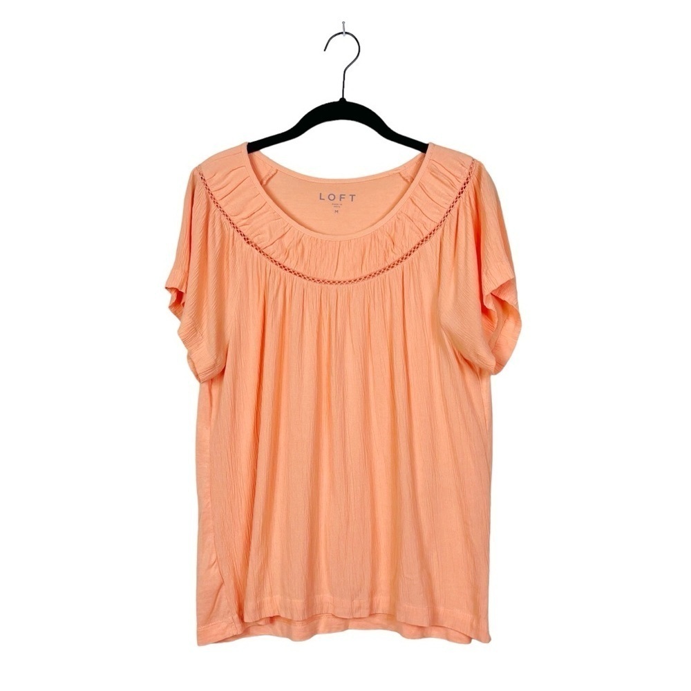 Loft Cutout Yoke Flutter Sleeve Mixed Media Size M Melon Ice Short Cap Sleeve